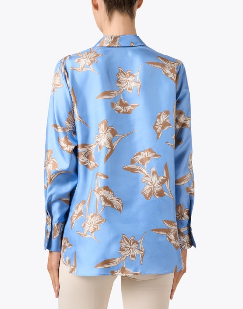 Stylish Lightweight Blue Silk Blouse with Floral Block Print