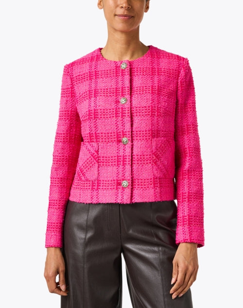 Sally's Elegant Pink Plaid Wool Blend Jacket