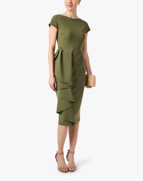 Stylish Marianella Green Stretch Jersey Dress with Ruffle Detail