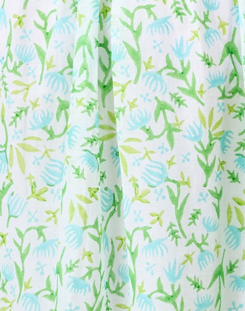 Stylish Blue and Green Floral Print 100% Cotton Midi Dress