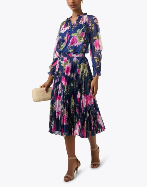 Navy Floral Print Chiffon Women's Blouse by Karla