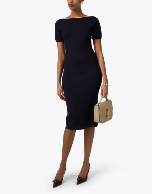 Navy Blue Knitted Mid - length Elegant Women's Dress by Max Mara Studio