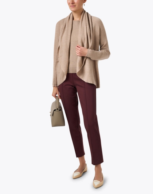Elegant Taupe Cashmere Circular Knit Cardigan for Women