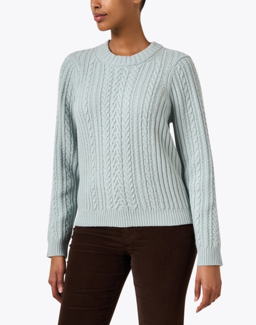 Ines de la Fressange's High - quality Blue Cable Knit Crew - neck Sweater