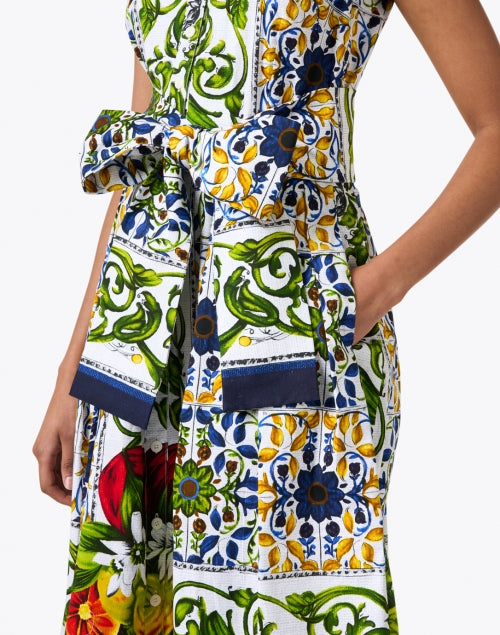 Stretch Cotton Audrey Indigo Tile Pattern Print Women's Dress