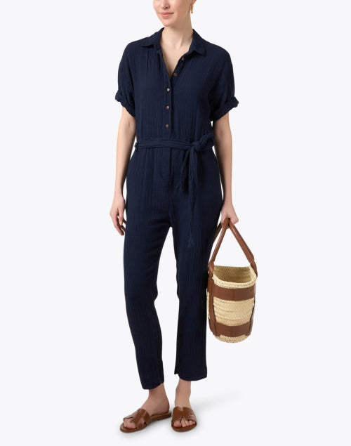 Stylish Navy Cotton Gauze Oakes Jumpsuit for Comfortable Wear