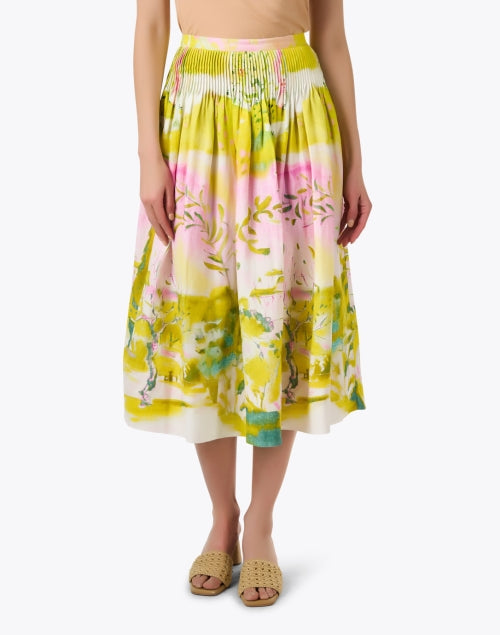 Stylish Fallon Skirt with Pink and Green Print in Linen Blend