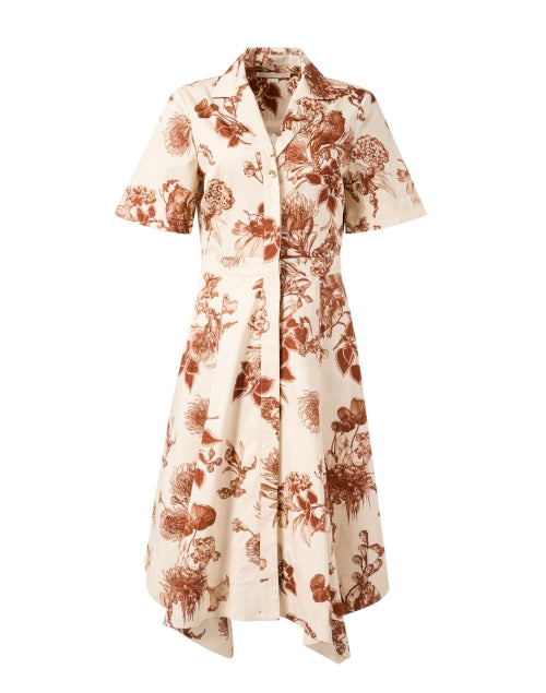 Floral Print Cotton Cream Shirt-style Dress for Women