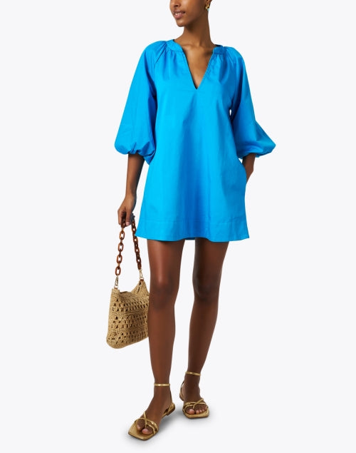 Stylish Maisie Turquoise Cotton Poplin Dress with Balloon Sleeves