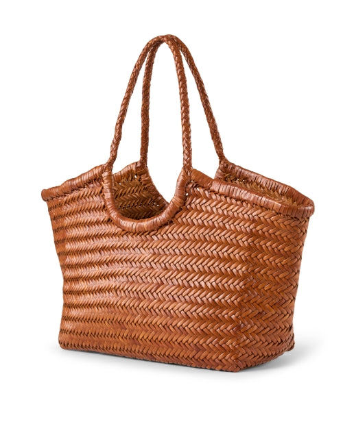 Handwoven Nantucket Style Tan Leather Shoulder Bag for Seaside and City Trips