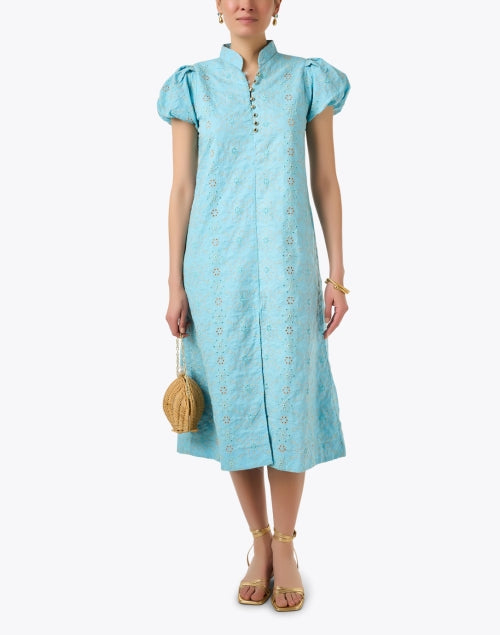 Stylish Turquoise Printed 100% Cotton Dress for Warm Weather