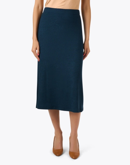 Teal Stretch Ribbed Knit Women's Midi Skirt