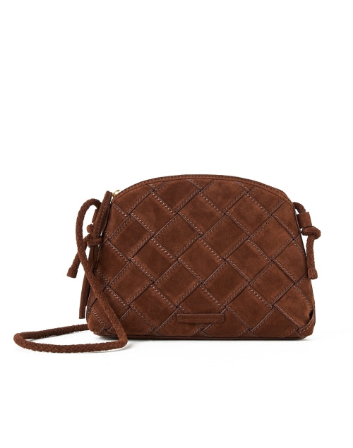 Stylish Dark Brown Woven Suede Leather Women's Crossbody Handbag - Mallory Model