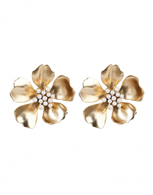 Gorgeous Gold - Plated and Fresh - Water Pearl Tropical Flower Stud Earrings