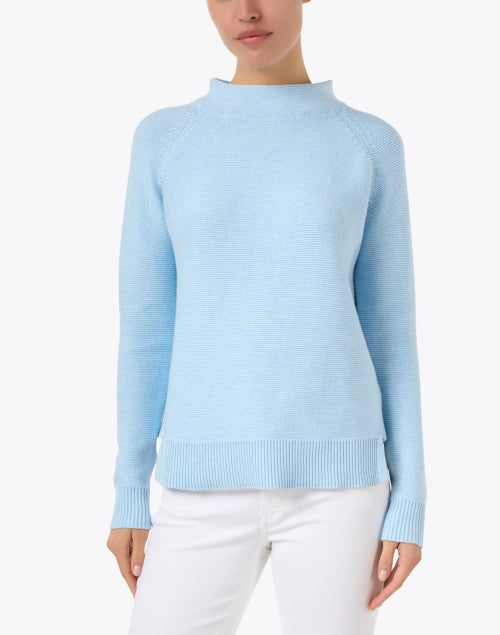Stylish Surf Blue Cotton Sweater with Garter Stitch Design