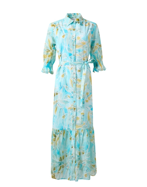 Charming Teal and Green Sienna Cotton Dress with Feminine Details