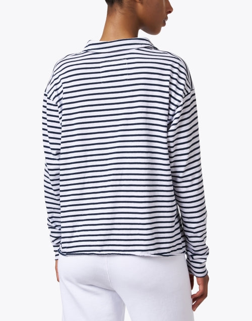 Frank & Eileen Patrick Style Navy and White Striped Popover Henley Casual Top for Everyday Wear