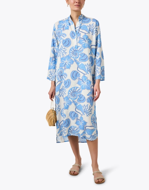 Stylish Traveler's Dress with Blue Hibiscus Print