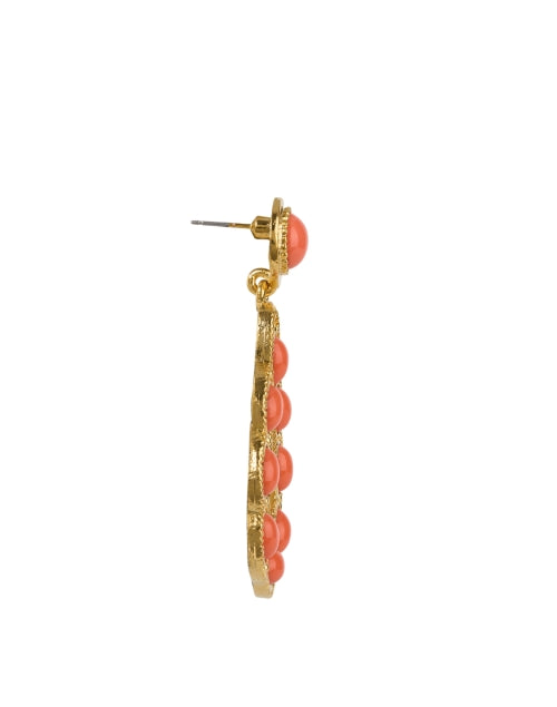 Exquisite Gold and Coral Teardrop Design Fashion Earrings