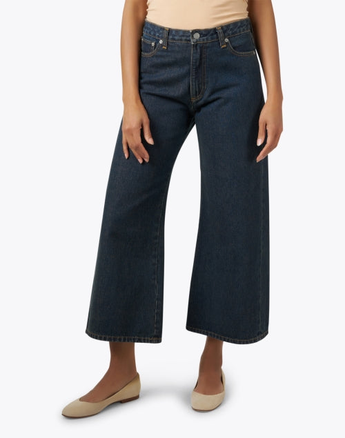 Navy Blue Wide-Leg Cropped Ankle Jean by Frances Valentine - Judy Style