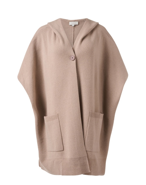 Stylish Taupe Wool-Cashmere Blend Knit Poncho for All Seasons