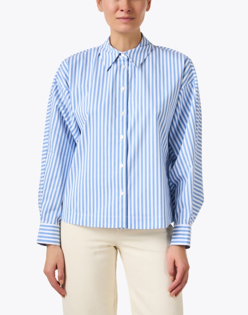 Stylish Emersyn Cotton Shirt with Blue Stripes and Stretch