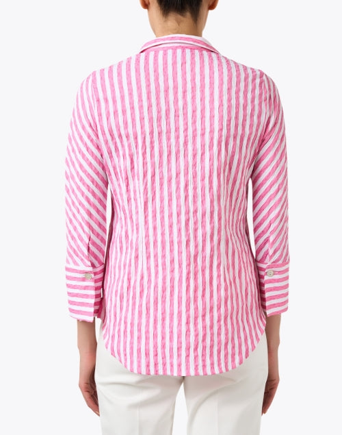 Stylish Pink and White Striped Stretch Cotton Blend Blouse