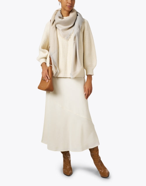 Large Ivory Multi - Patterned Wool Scarf by Jane Carr