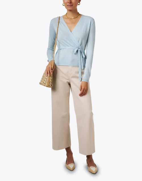 Stylish Blue Wool and Cashmere Blend Wrap Sweater for Fashion Lovers