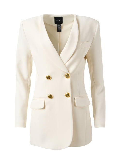 Elegant Ivory Double-Breasted Gold-Button Blazer for a Sophisticated Look