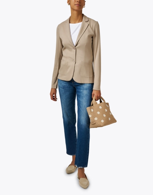Portugal-Made Beige Stretchable Knit Double-Button Blazer