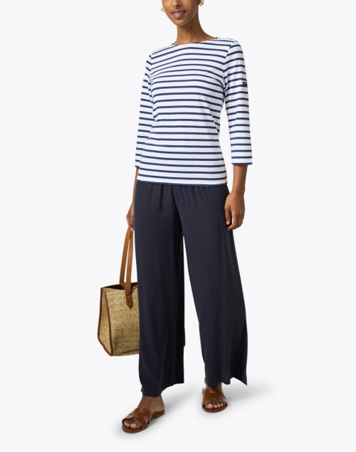 Luxurious Airy Cotton White and Navy Striped Casual Shirt