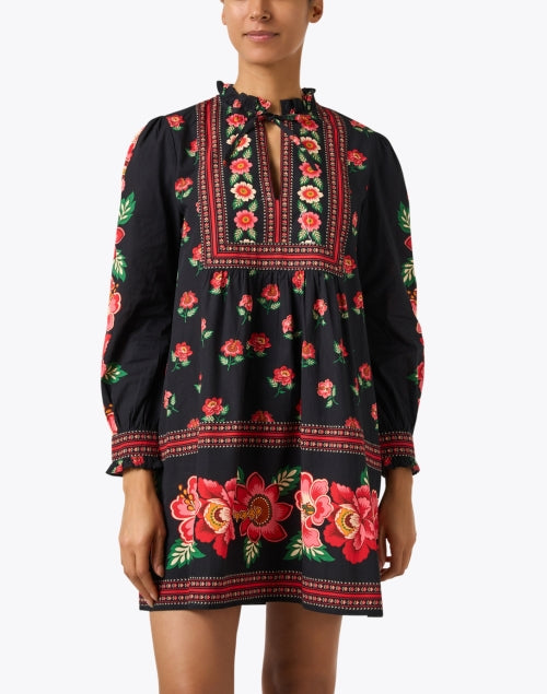 Nell Women's Black and Crimson Floral Mini Dress