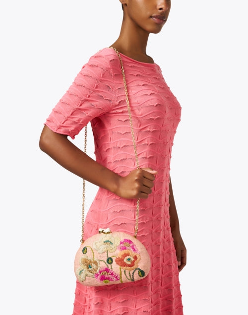 Stunning Pink Floral Embroidered Banana Leaf Handwoven Clutch