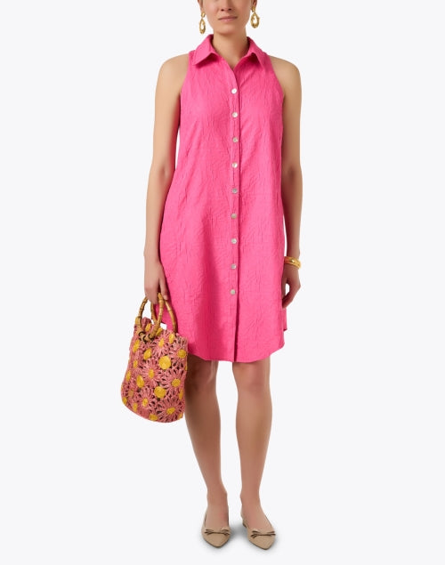 Pink Textured Swing-style Shirt Dress for Women's Casual Wear