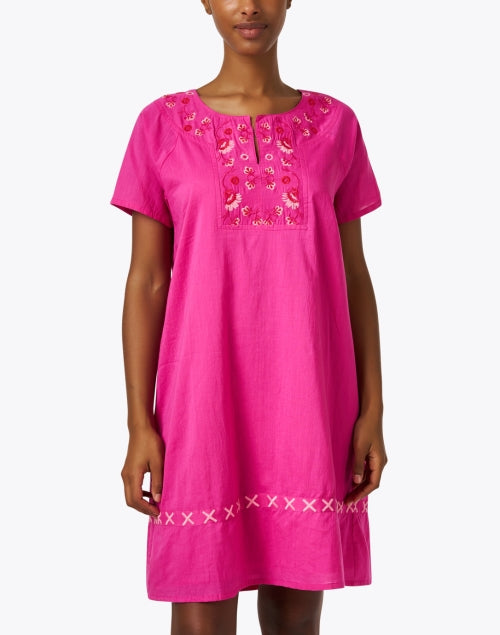 Norah's High - quality Breathable Pink Floral Embroidered Cotton Dress