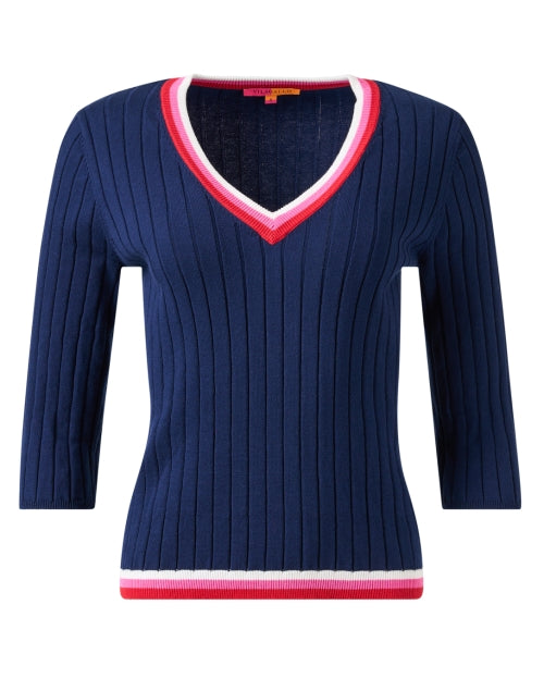 Navy Blue Contrast Trim Men's Cotton Knit Sweater