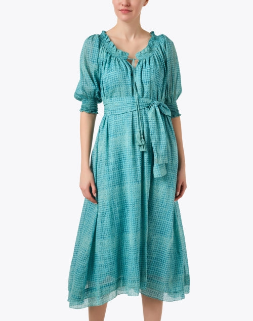 Stylish Turquoise Mosaic Patterned Featherweight Cotton Dress