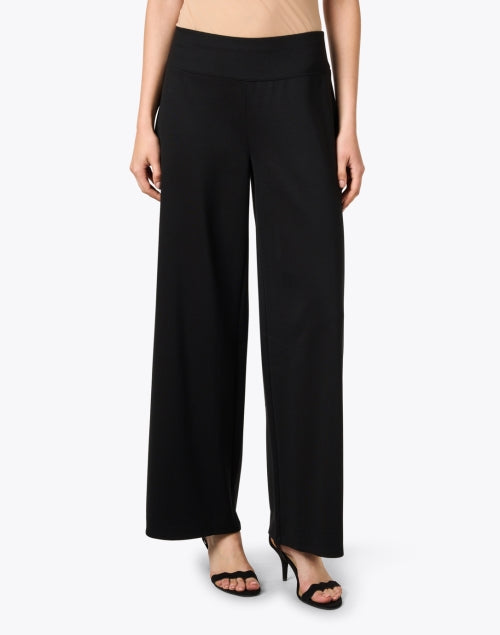 Stylish Black Ponte Fabric Wide-Leg Women's Trousers