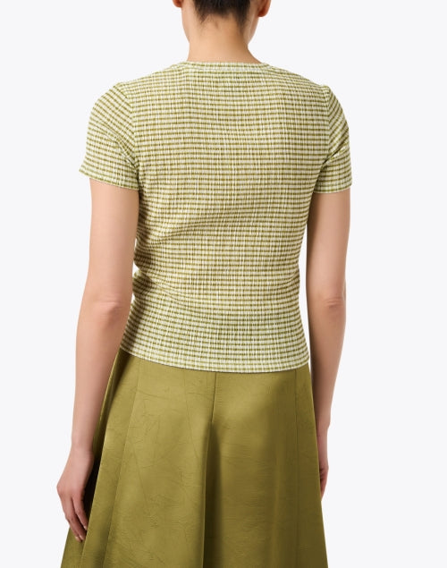 Stylish Herbaria Earthy Green and Cream Check Print Lightweight Top