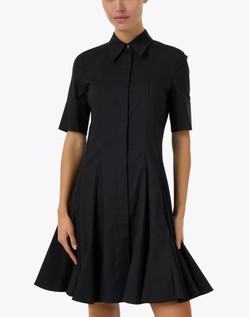 Black Godet Peplum Style Women's Shirt Dress