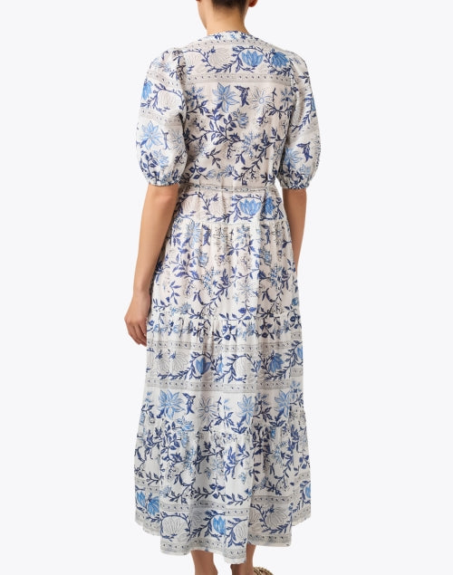 Stylish Anyeta Cotton Dress with White and Blue Print