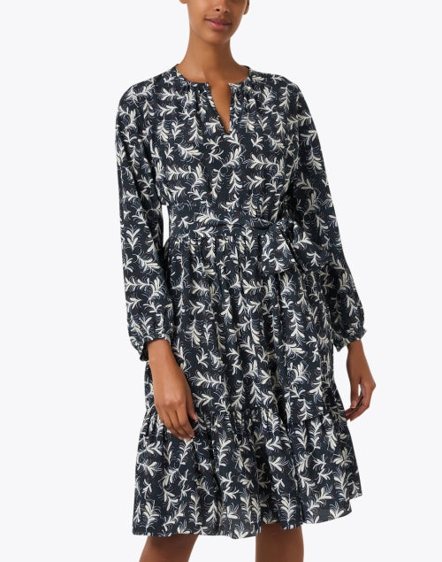Elegant Pauline Navy-Print Fluid Silk Crepe Dress