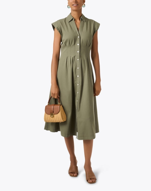 Army Green Cotton Ruben Shirt Dress for a Feminine Look