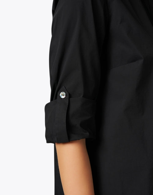 Jenna's Crisp Cotton Asymmetrical Tiered Black Shirt Dress