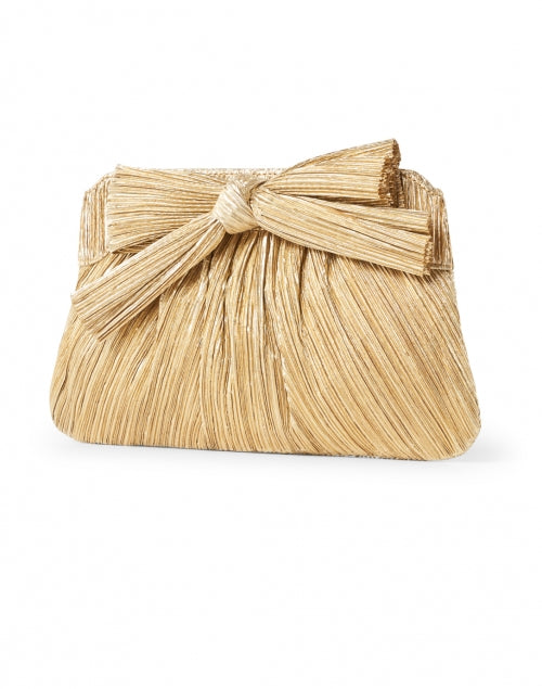 Rayne Gold Metallic Pleated Lame Evening Bow Clutch Bag