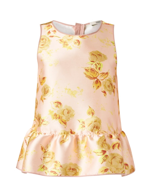 Duchesse Pink Floral Sleeveless Peplum Women's Blouse Top