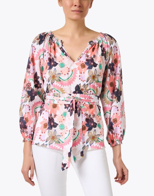 Stylish Pink & Purple Multi - Print Linen Raquel Top