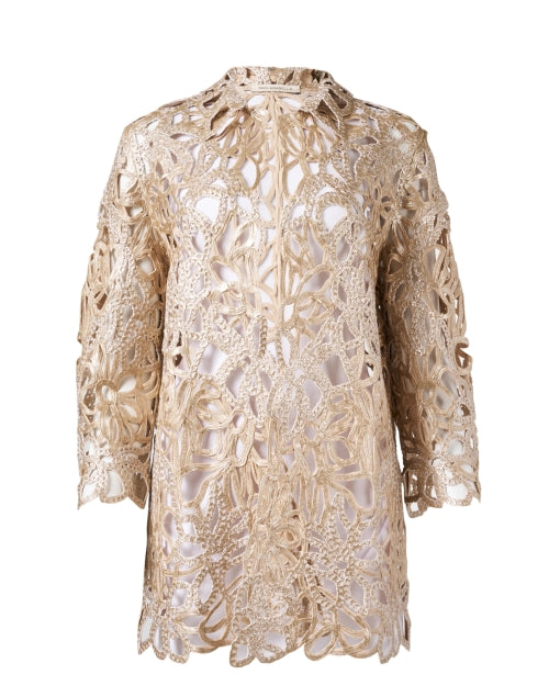 Exquisite Gold Metallic Lace Women's Topper Jacket