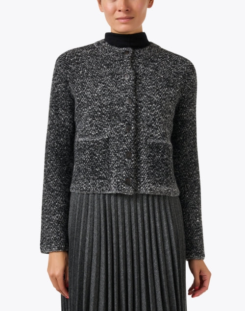 Stylish Black and White Herringbone Wool Blend Jacket for Timeless Fashion